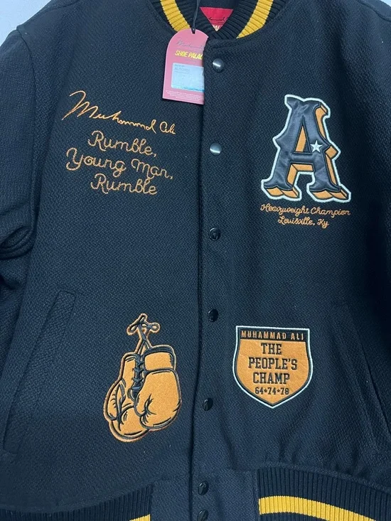 NWT Shoe Palace x Muhammad Ali Worldwide Black Embroidered Varsity Jacket